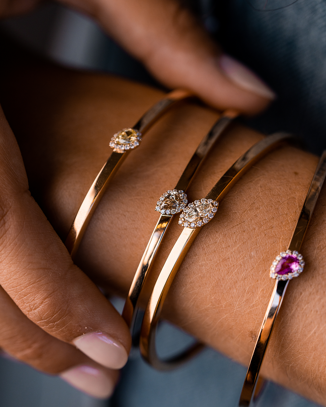 Pink Gold Emerald and Diamonds Bracelet