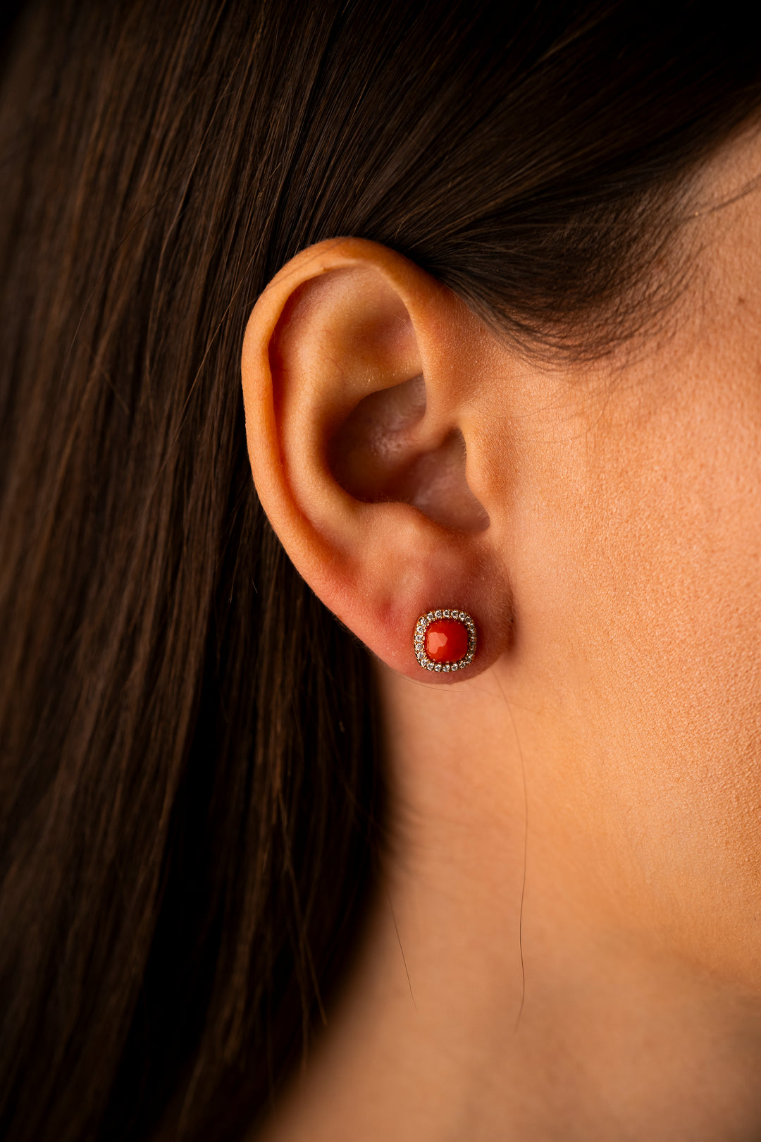 Rose Gold Earrings, Coral and Diamonds