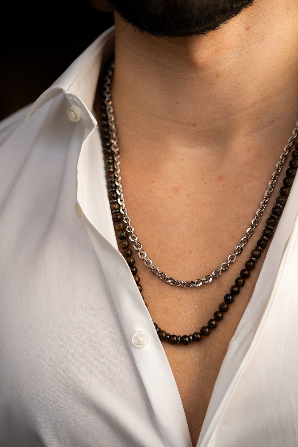 Silver necklace with black stones