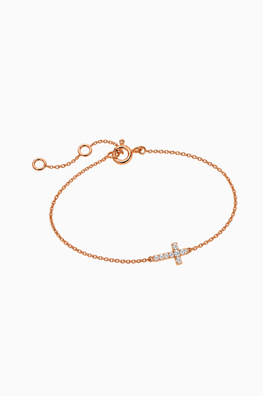 Cross Pink Gold Chain Bracelet with Diamonds
