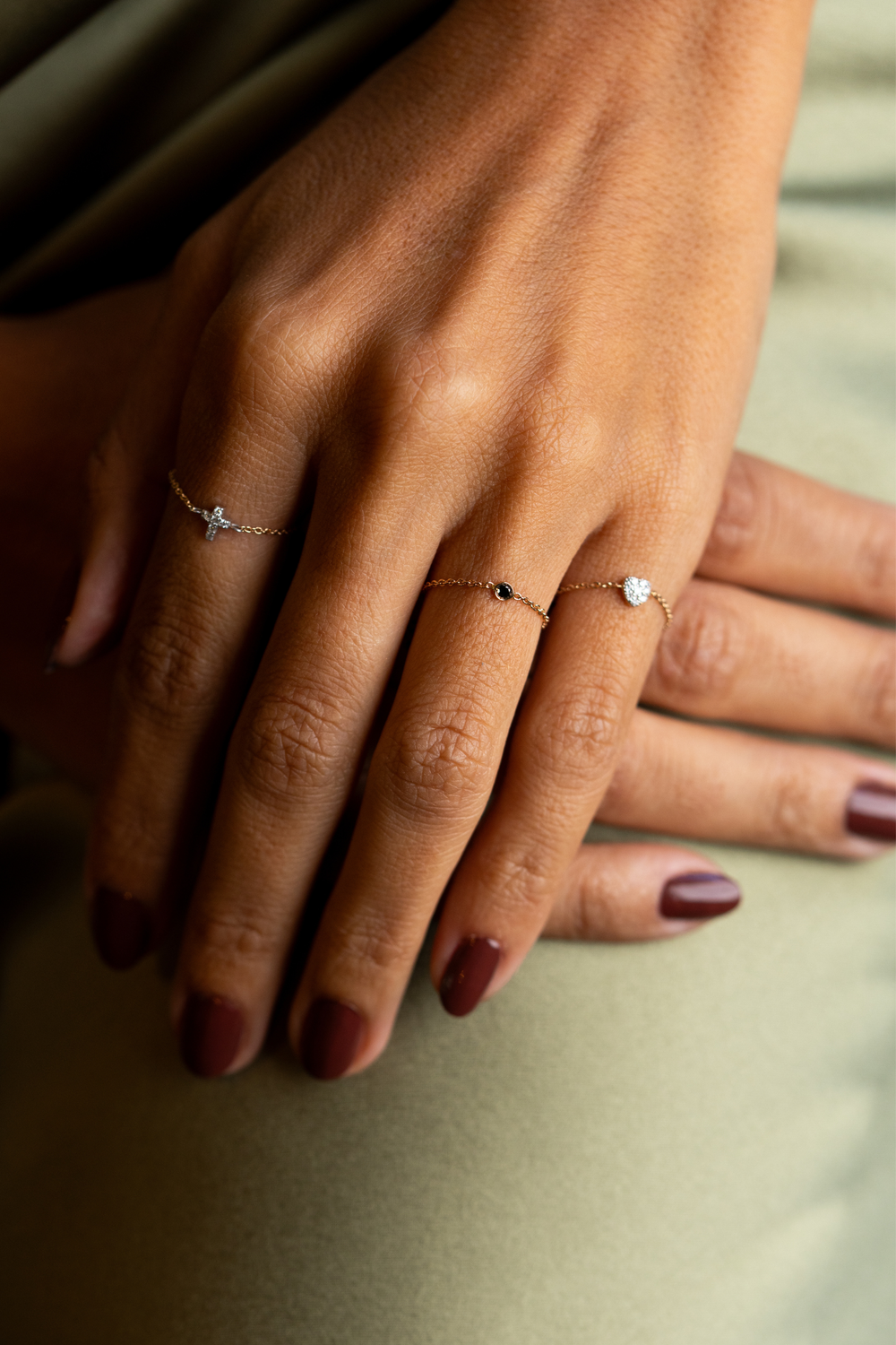 Gold Chain Ring with Cross and Diamonds