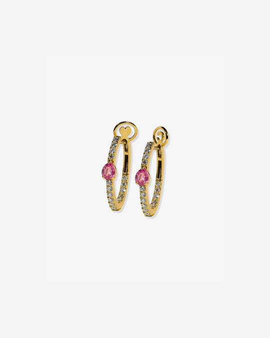 Gold and Diamond Hoops with Pink Sapphires