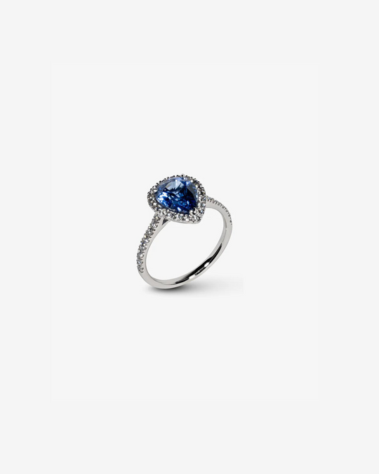 Gold with Diamonds and Blue Sapphires Ring