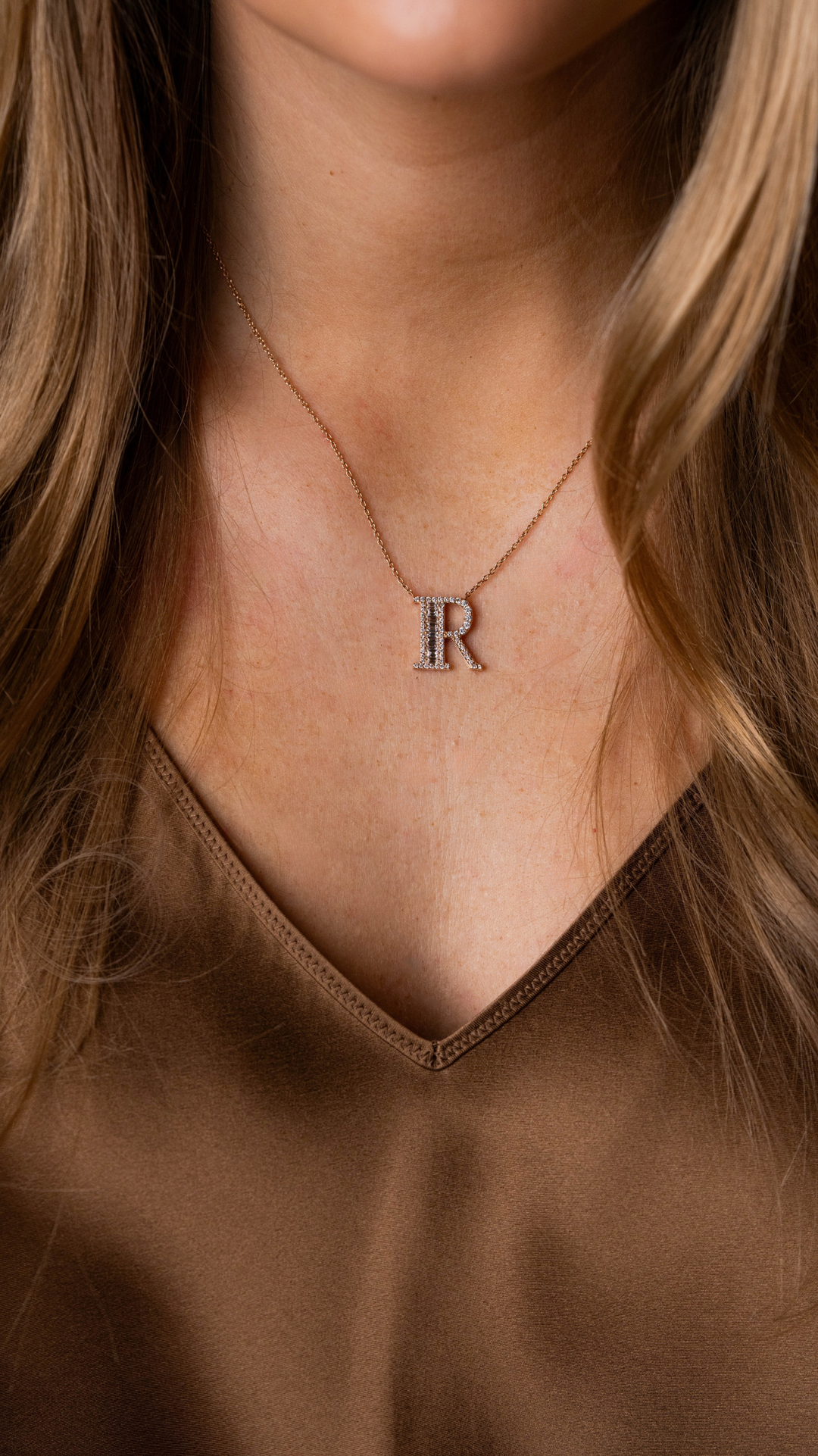 Letter Gold Necklace with Diamonds