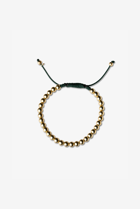 Yellow Gold Dots Bracelet with Dark Green Cotton