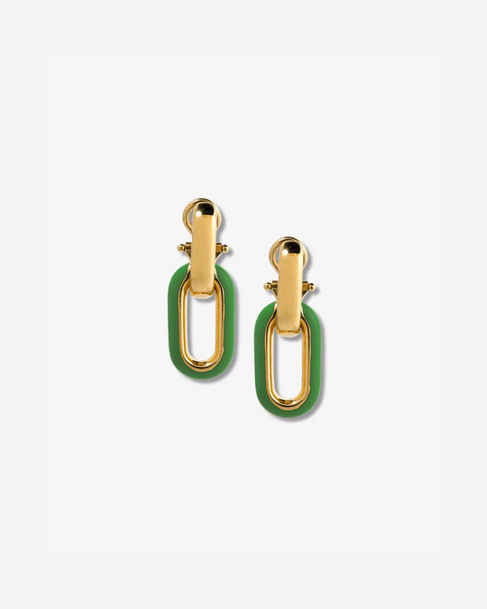 Green Enamel Link Earrings