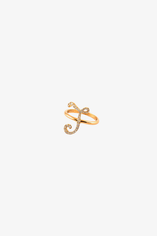Yellow Gold Ring Letter with Diamonds
