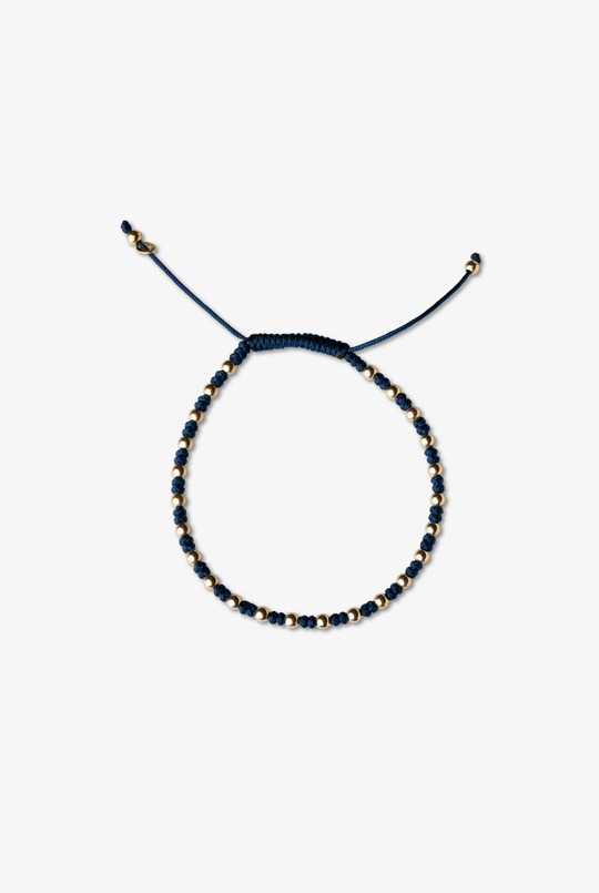 Yellow Gold Dots Bracelet with Blue Cotton