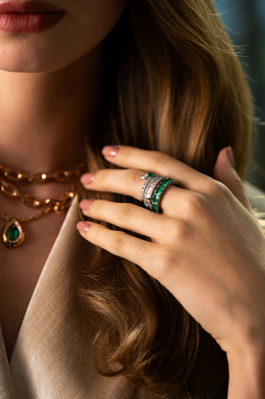 White Gold Ring with Emeralds