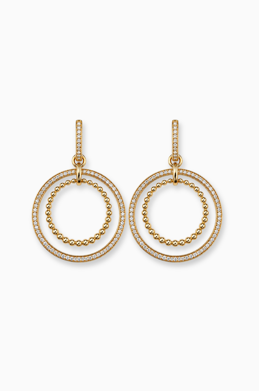 Pink Gold Double Loop Earrings with Diamonds and Texture