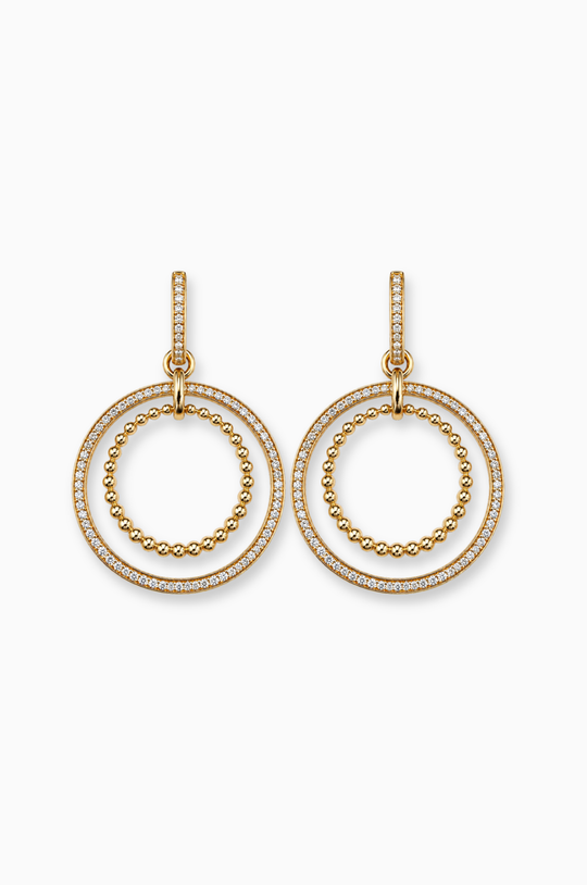 Pink Gold Double Loop Earrings with Diamonds and Texture