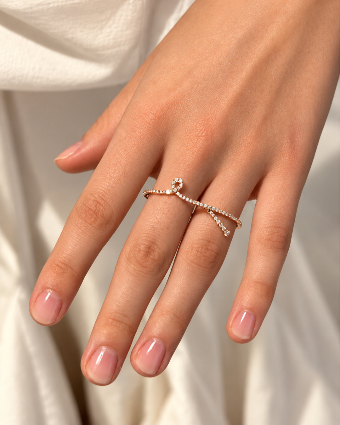 Pink Gold Double Maison Rose Ring with Diamonds