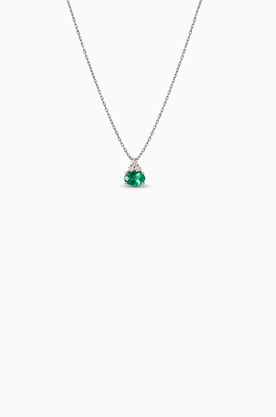White Gold Necklace with Diamonds and Emerald