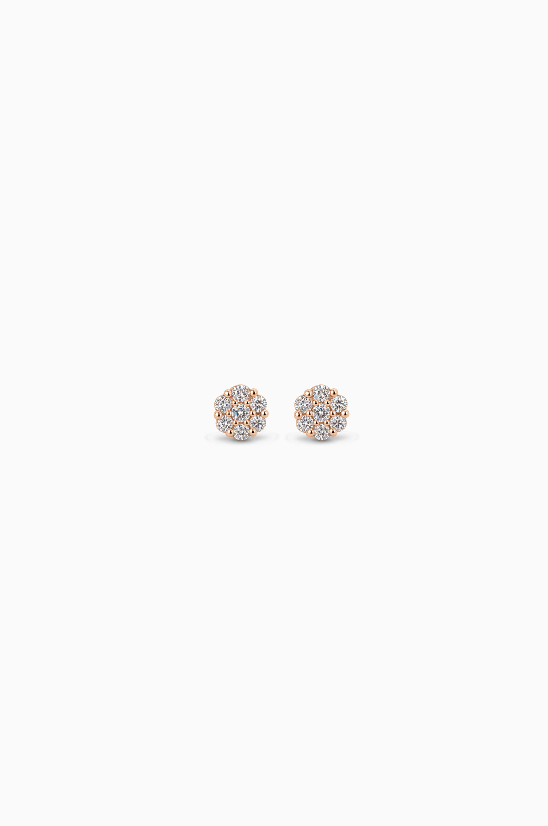 Tiny Flower Pink Gold Earrings with Diamonds