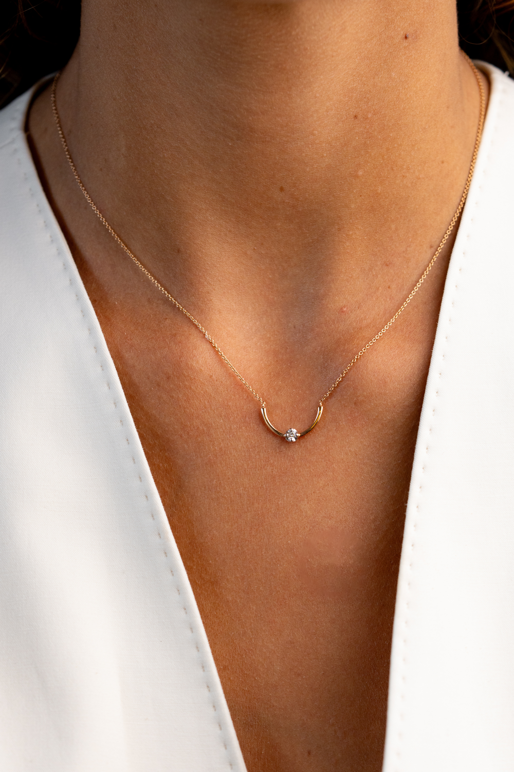 Pink Gold Necklace with Arch and Diamond