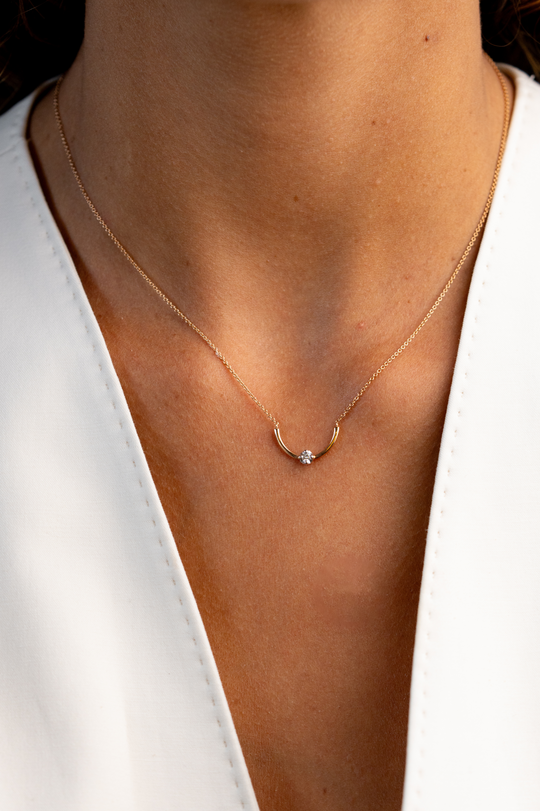 Pink Gold Necklace with Arch and Diamond