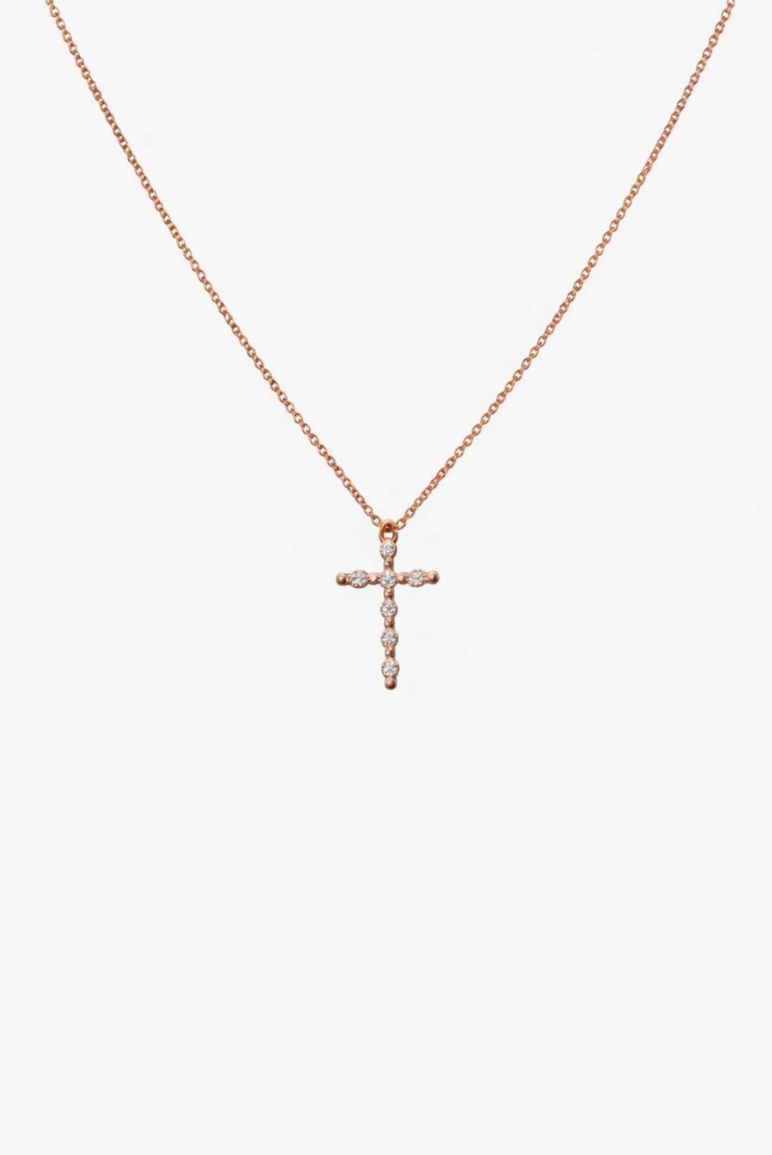 Pink Gold Necklace with Tiny Cross and Diamonds