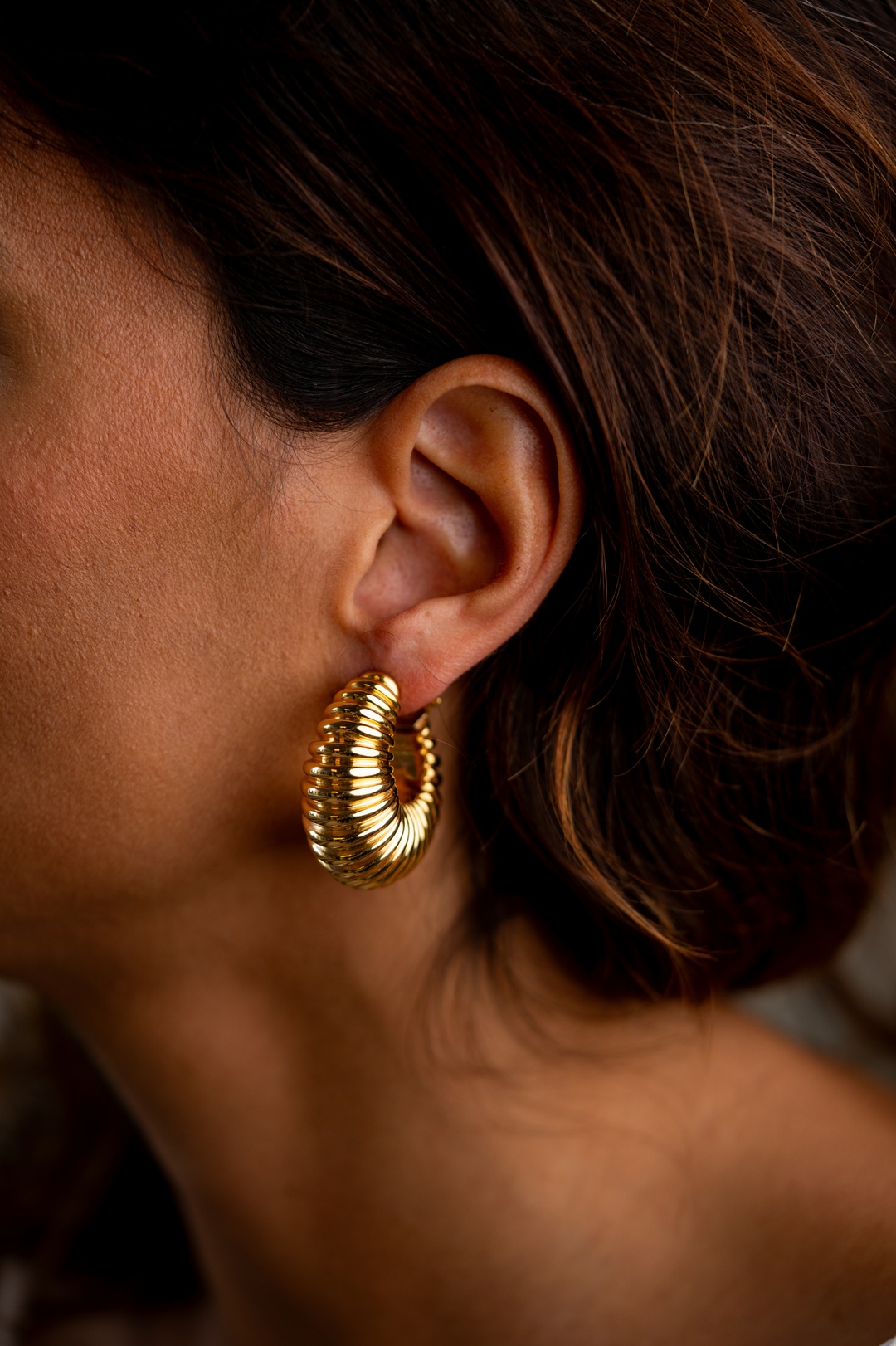 Gold Loop Earrings with Texture II