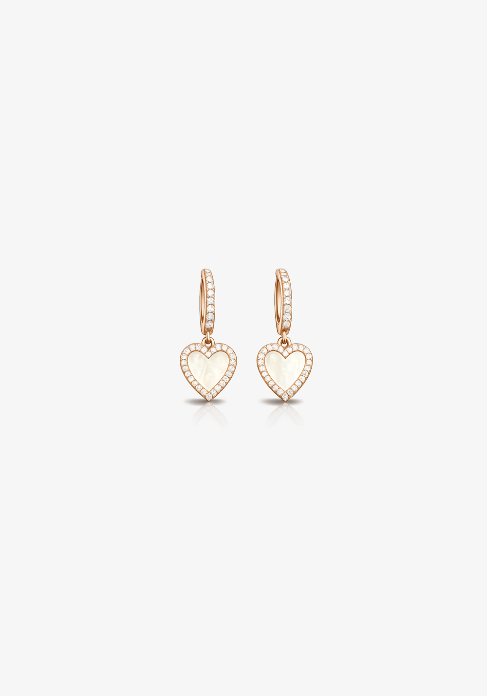 Pink Gold Heart Earrings with Mother-of-Pearl and Diamonds