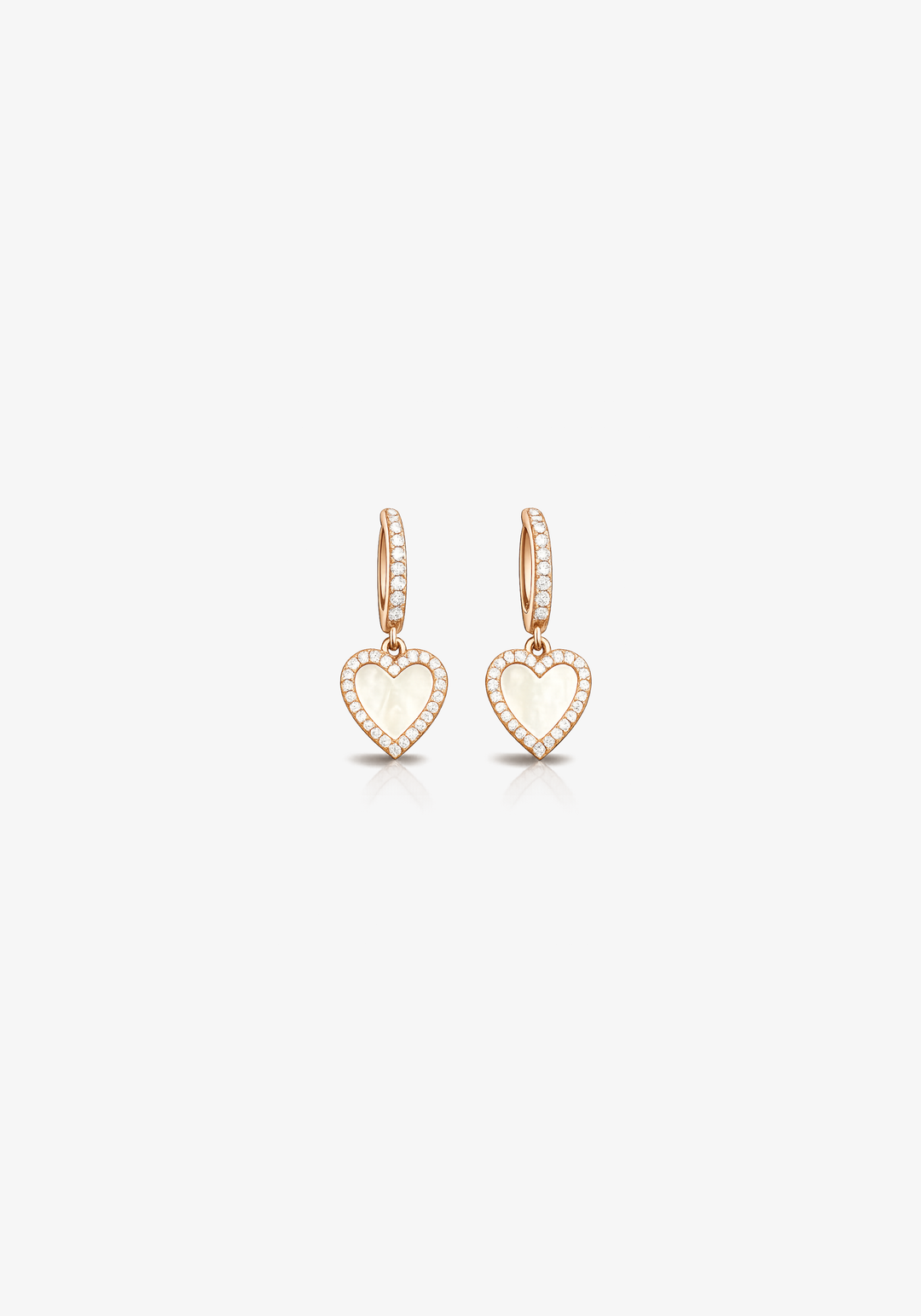 Pink Gold Heart Earrings with Mother-of-Pearl and Diamonds