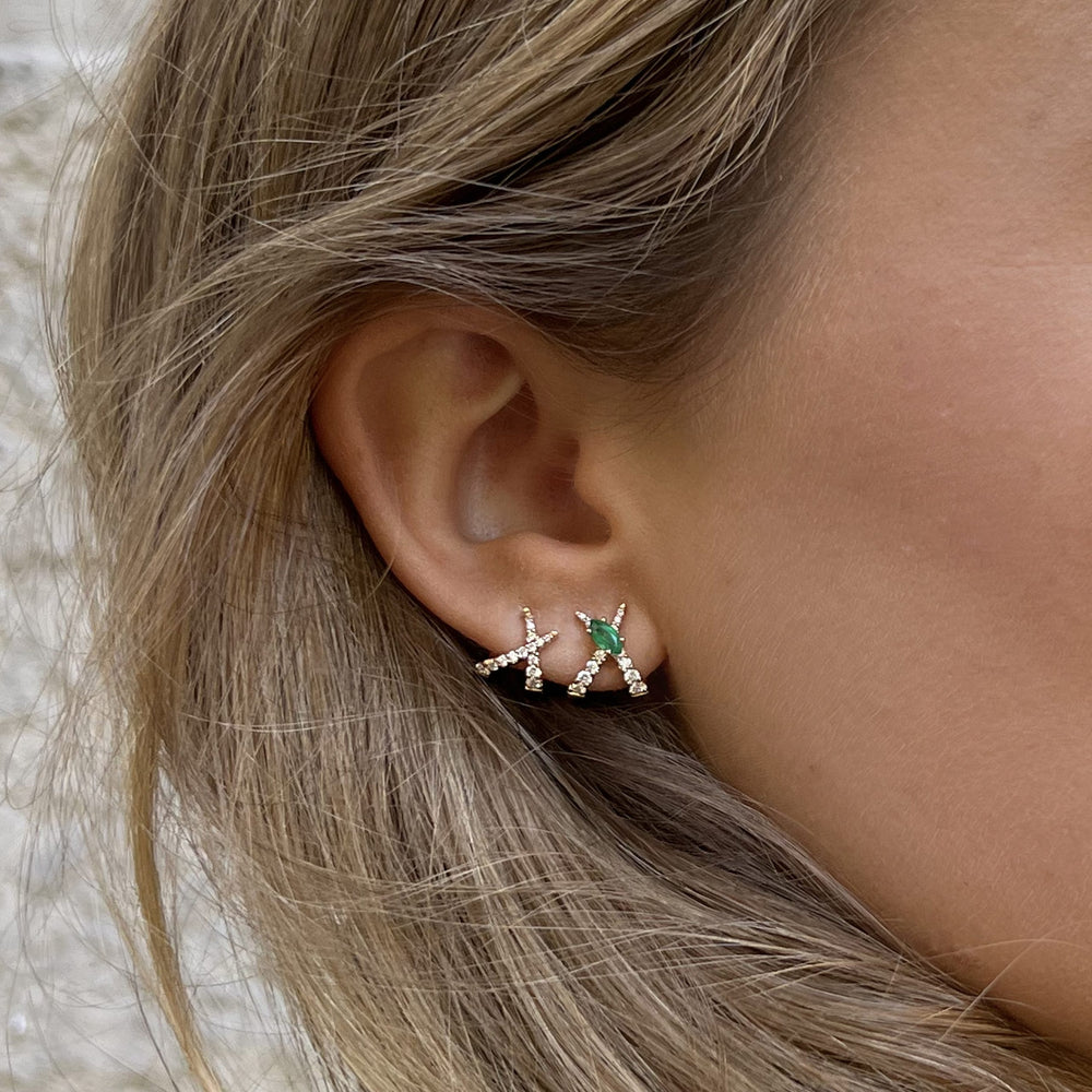 Pink Gold Air Garden Climbing Earrings with Diamonds and Emeralds