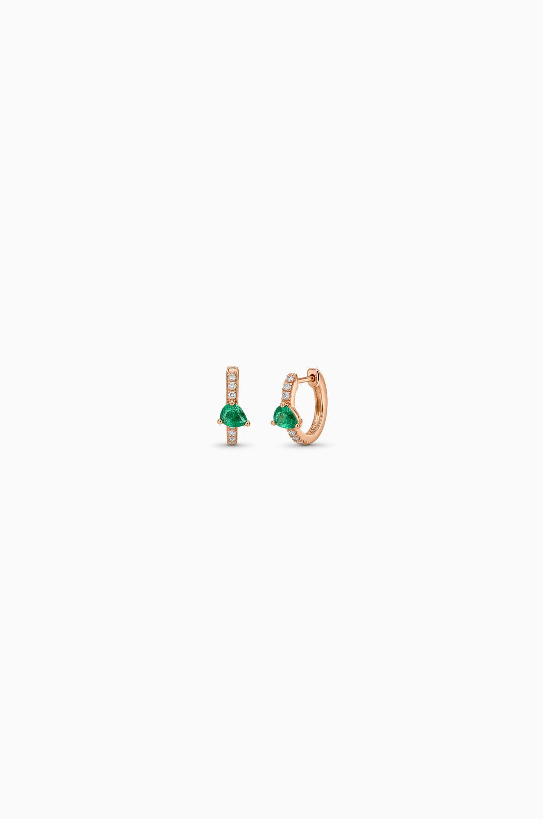 Tiny Pink Gold Loops with Diamonds and Emerald