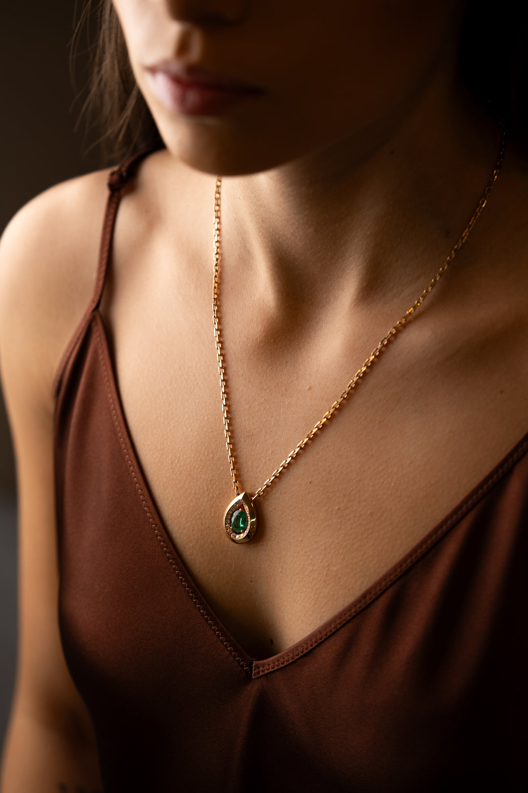 Pink Gold Necklace with Emerald