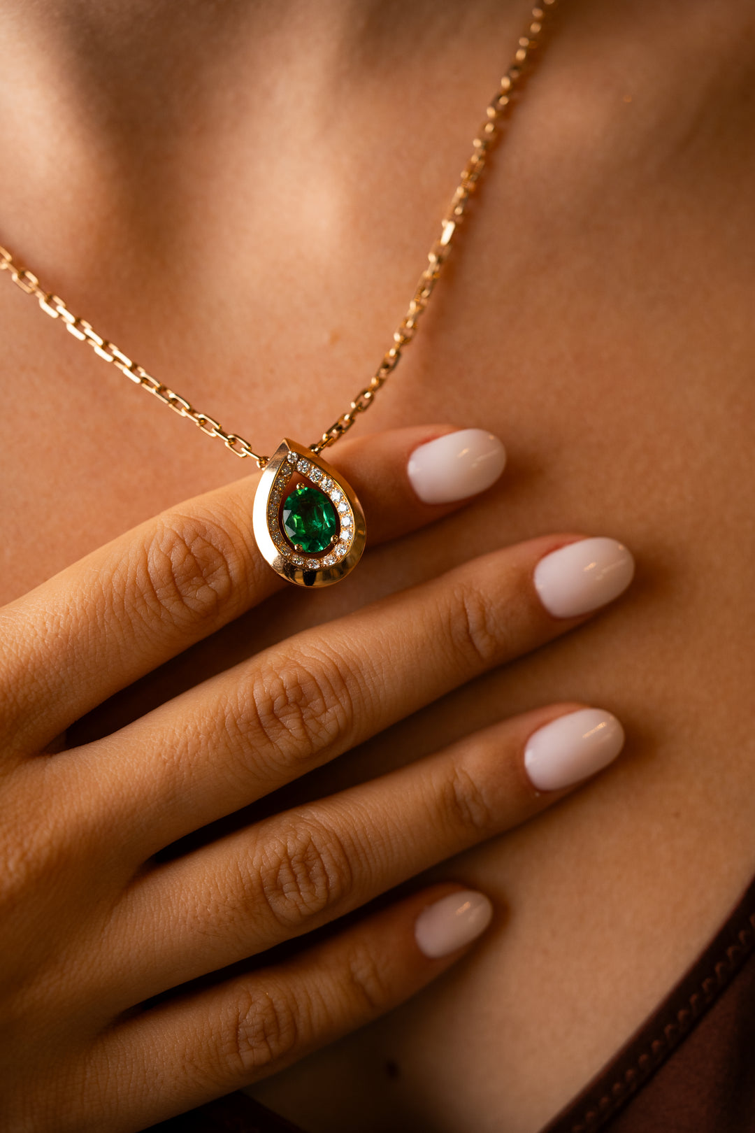 Pink Gold Necklace with Emerald