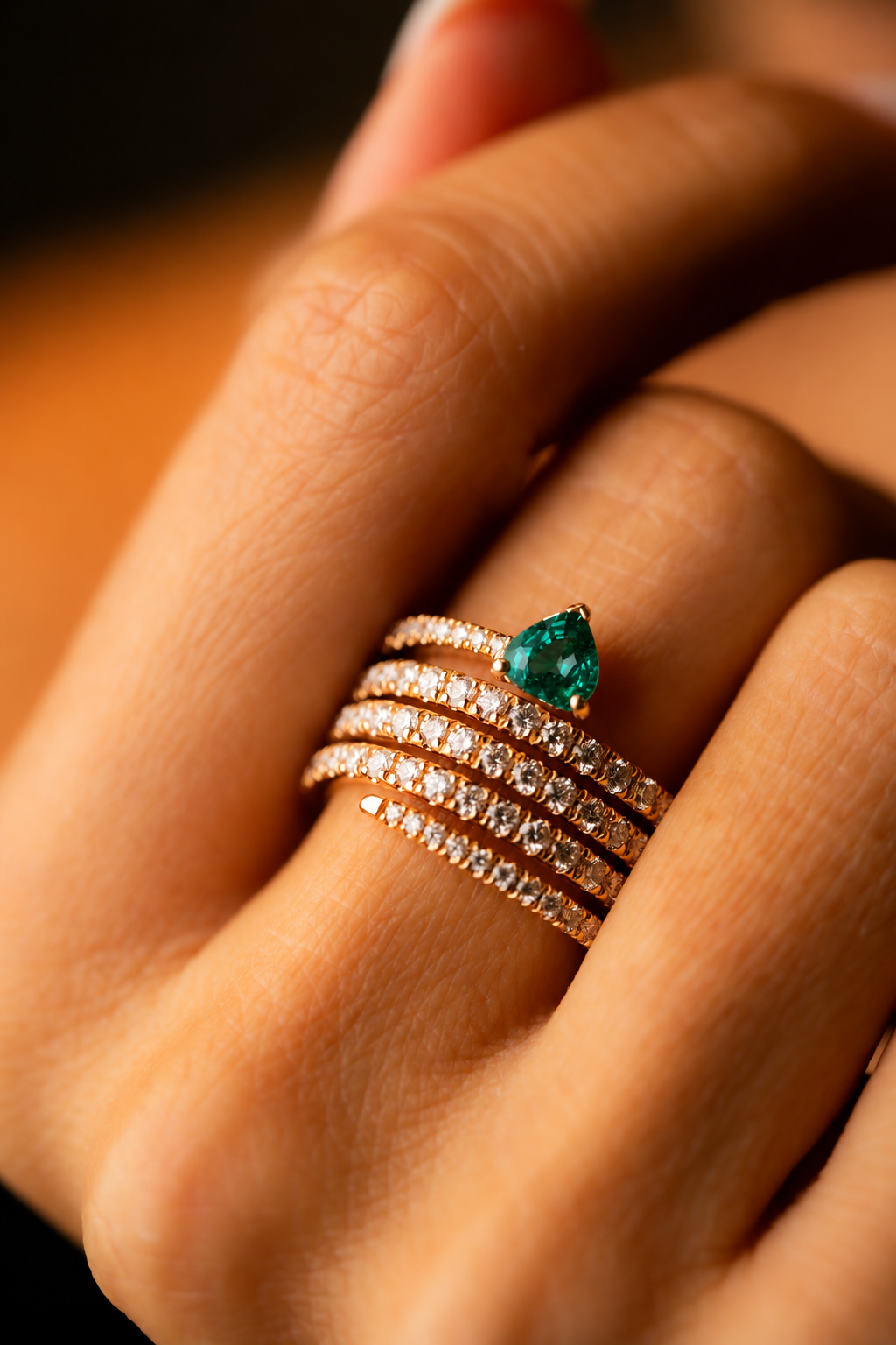 Pink Gold with Diamonds and Emerald