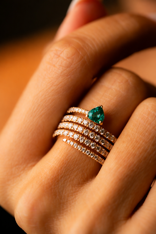 Pink Gold with Diamonds and Emerald