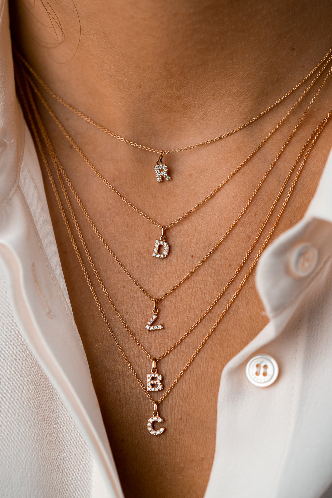 Pink Gold Necklace with Letter E and Diamonds