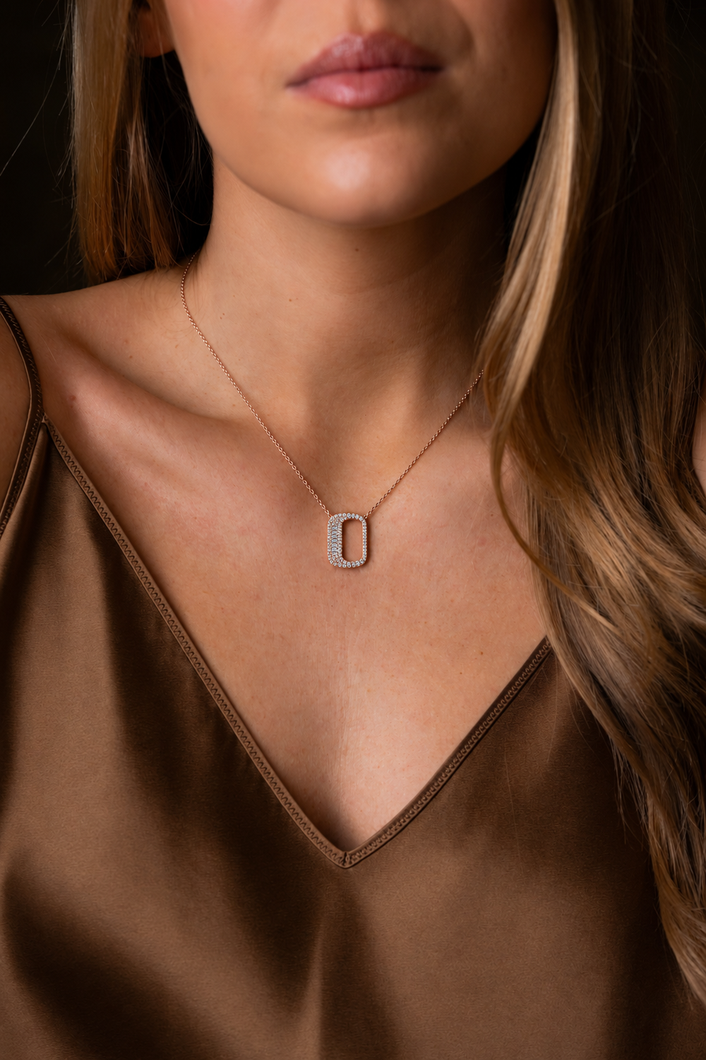Pink Gold Necklace with Letter O and Diamonds