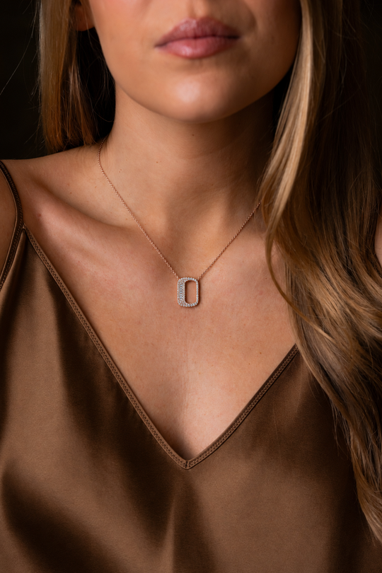 Pink Gold Necklace with Letter O and Diamonds