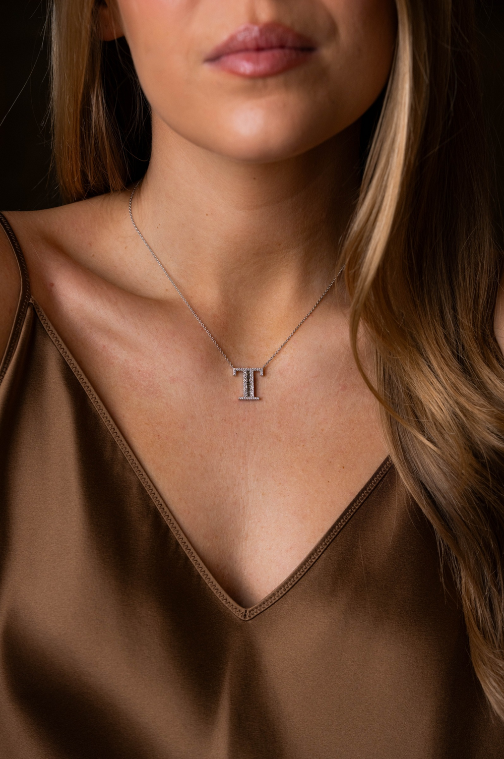 Pink Gold Necklace with Letter T and Diamonds