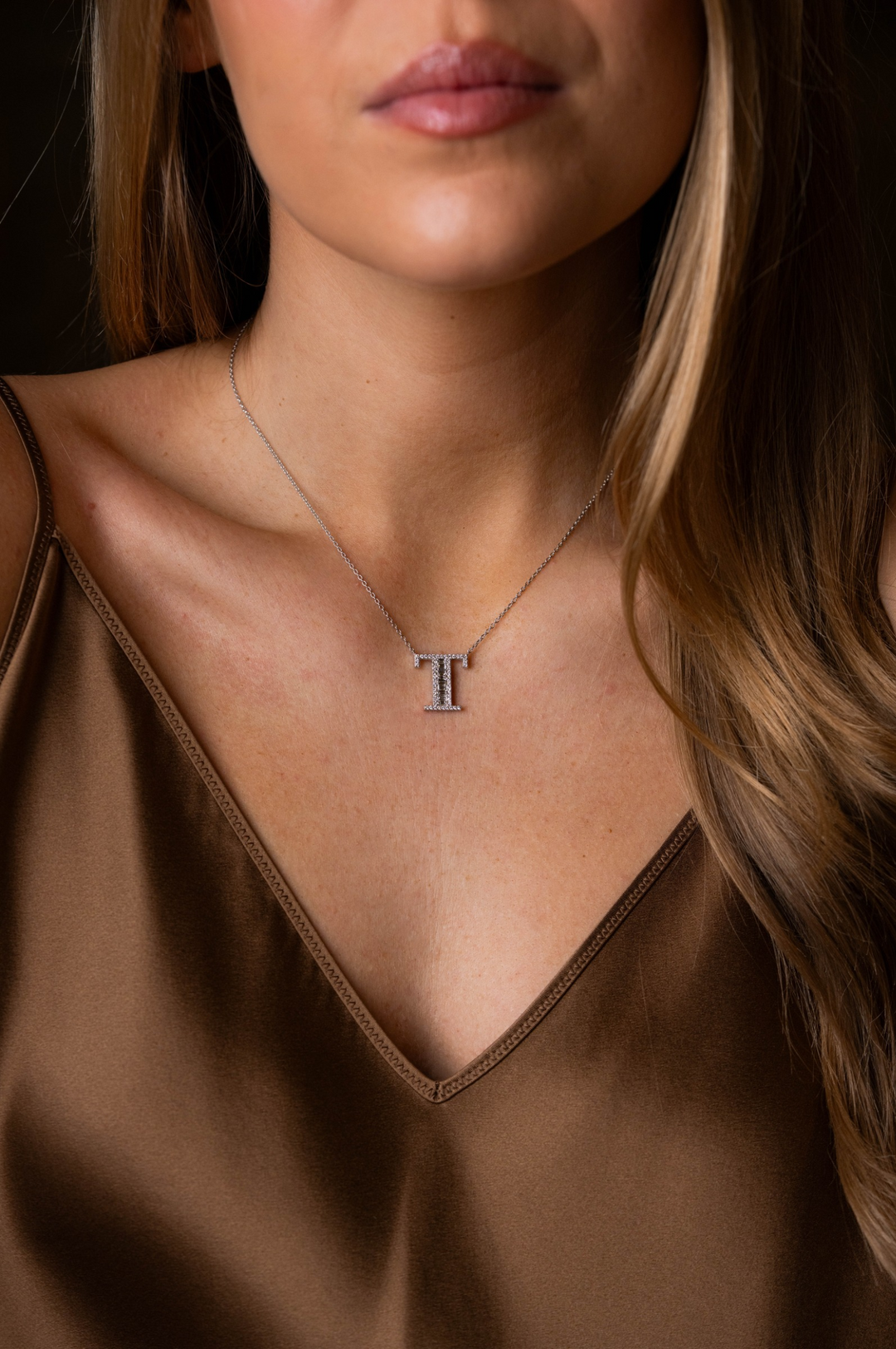 Pink Gold Necklace with Letter T and Diamonds