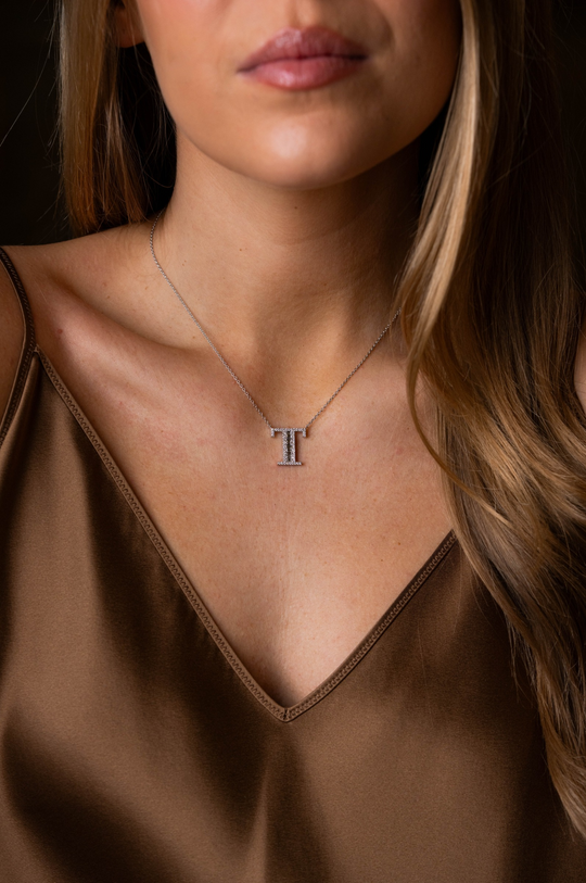 Pink Gold Necklace with Letter T and Diamonds
