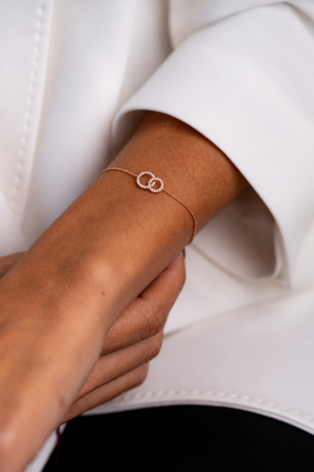 Pink Gold Bracelet with Two Diamond Arcs