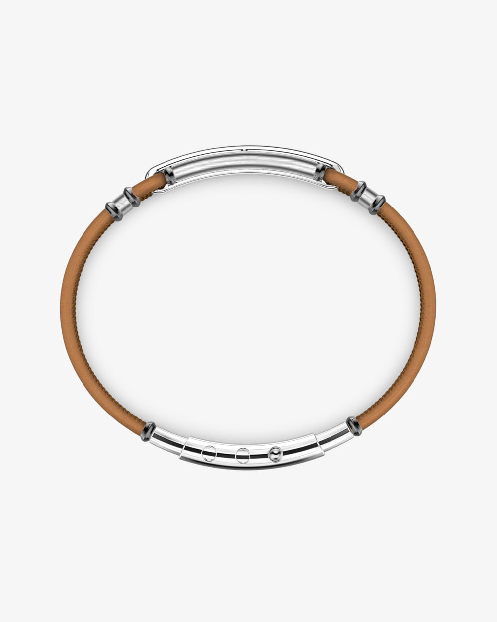 Natural leather bracelet with silver tag and black stones