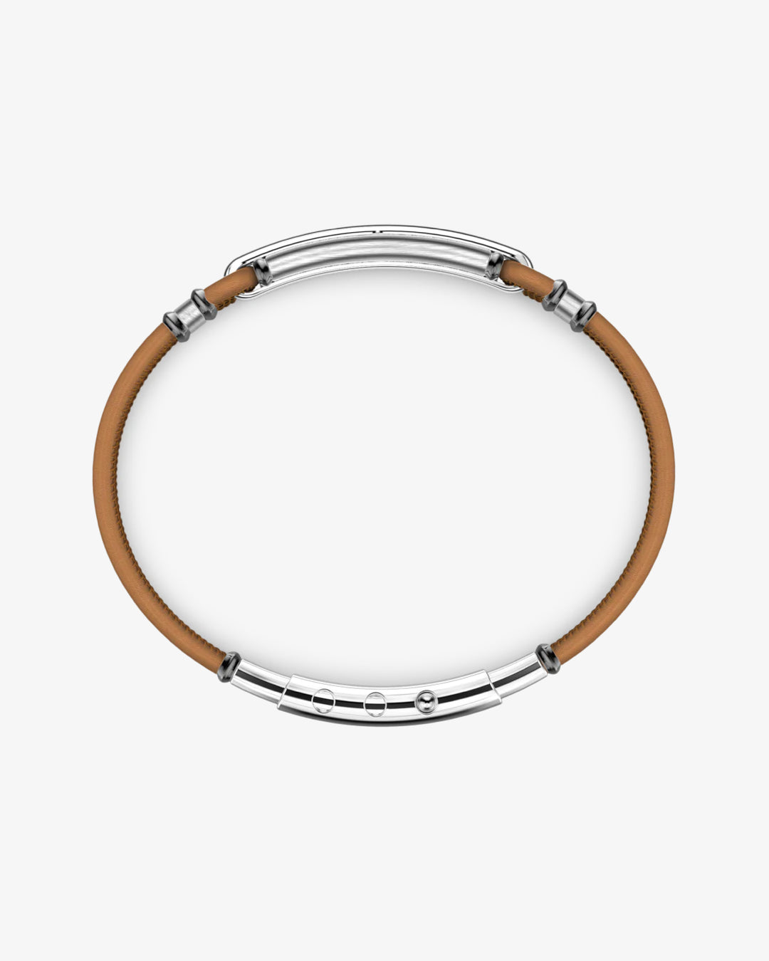 Natural leather bracelet with silver tag and black stones