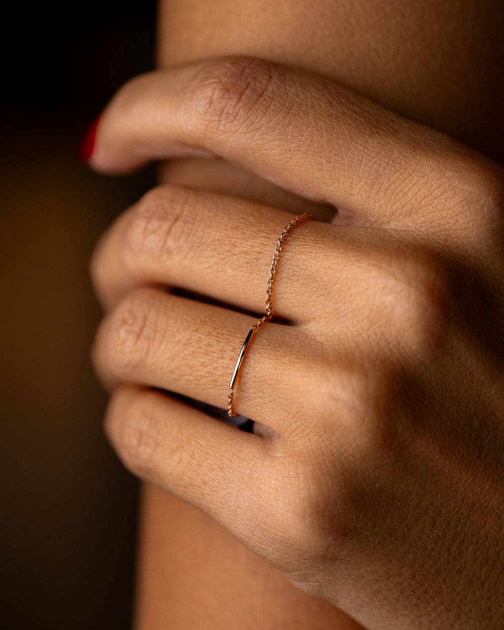 Pink Gold Chain Ring with Arch
