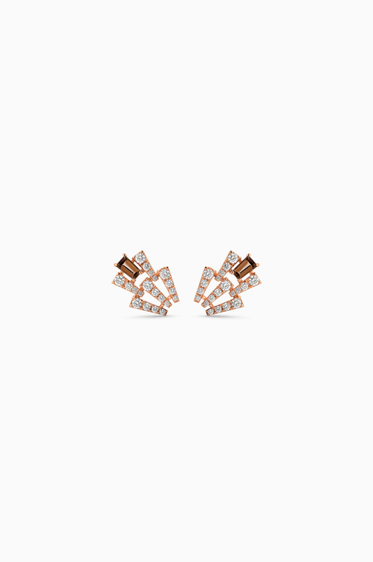 Brincos Smoky Club M em ouro rosa com diamantes e quartzo
