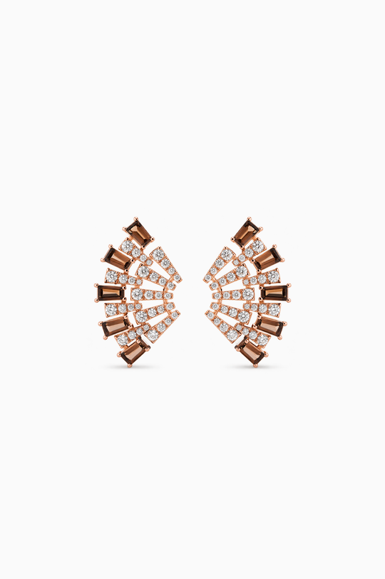 Brincos Smoky Club L em ouro rosa com diamantes e quartzo
