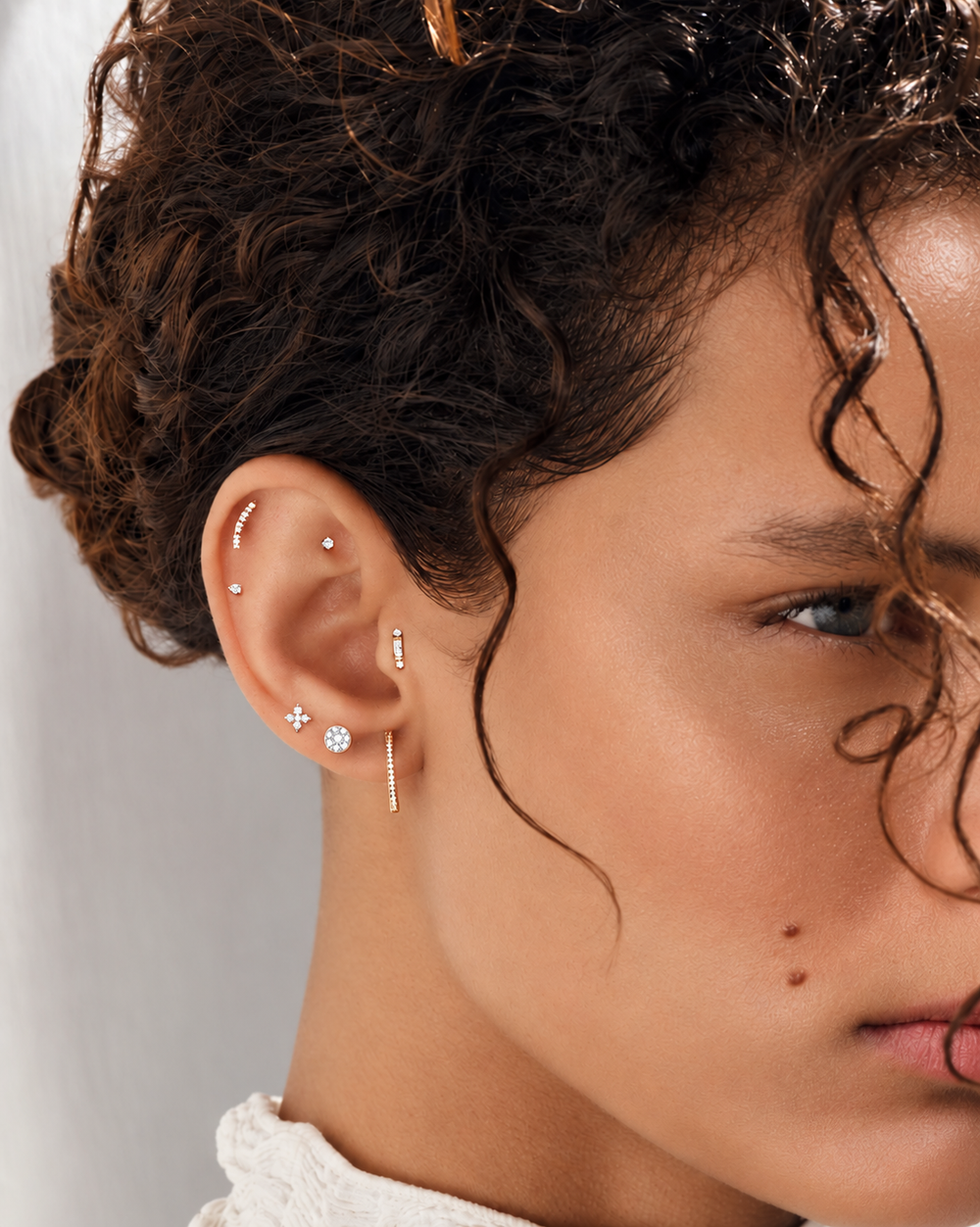 Pink Gold Circle Piercing with Diamonds
