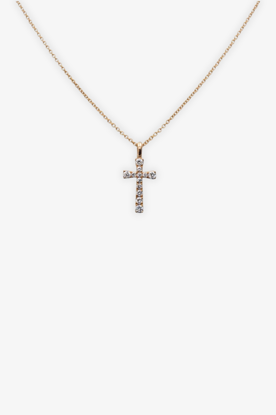 Colar cruz em ouro rosa com diamantes
