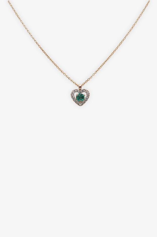 Pink Gold Necklace with Heart and Emerald