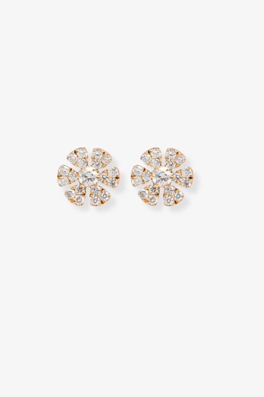 Pink Gold Flower Earrings with Diamonds