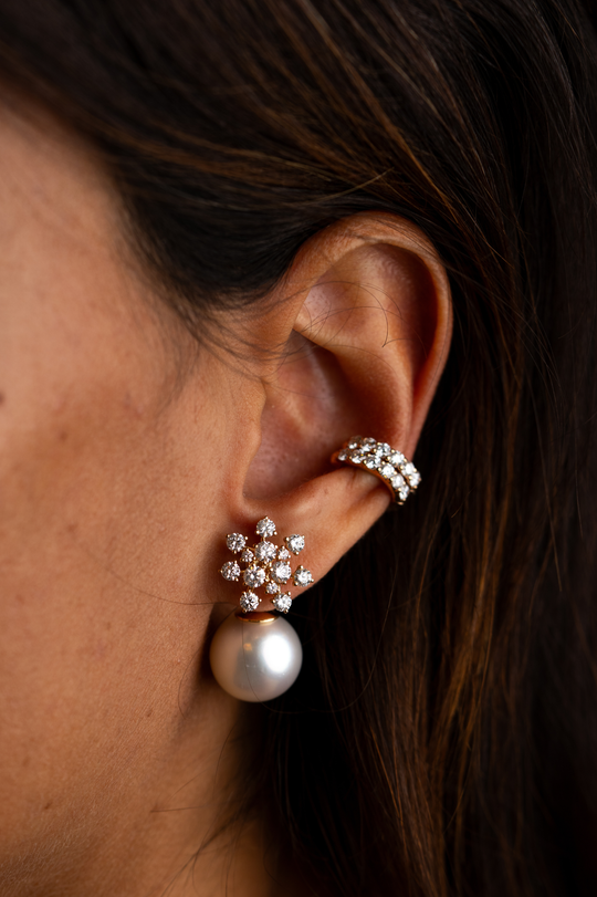 Flower Pink Gold Earrings with Pearl and Diamonds