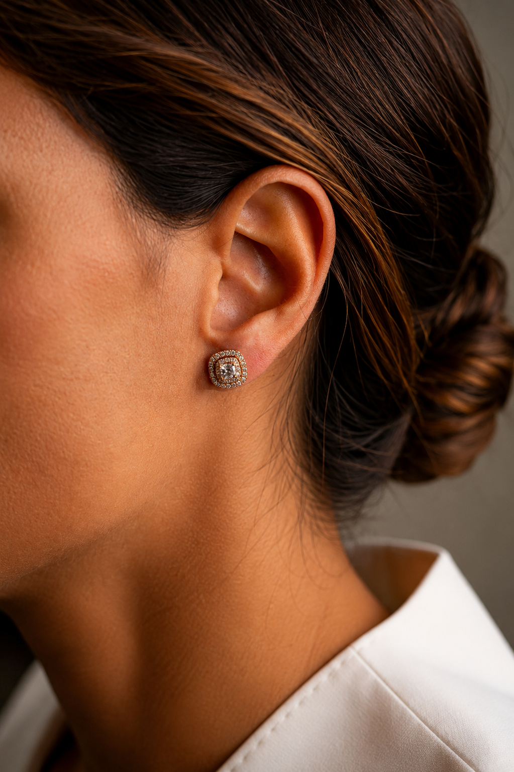 Square Pink Gold Earrings with Diamonds