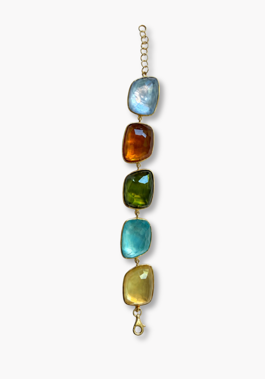 Pulseira em Prata dourada com Quartzo, Citrino, Água-marinha e Madrepérola