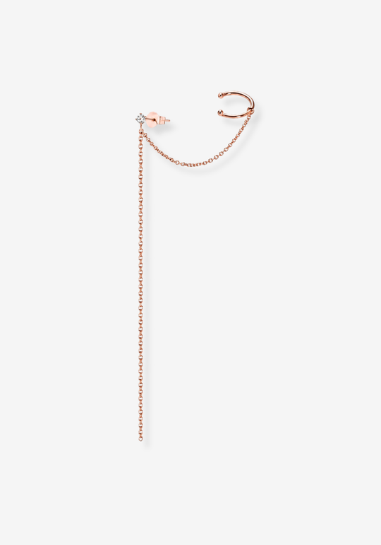 Gold Earring White Solitaire Ear Cuff